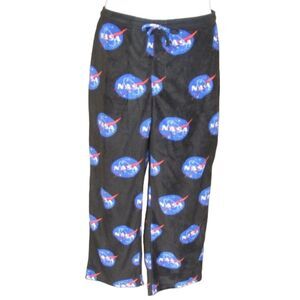 BUZZ ALDRIN NASA Logo Lounge Pants, XXL, Black Fleece, Elastic Waist/Drawstring
